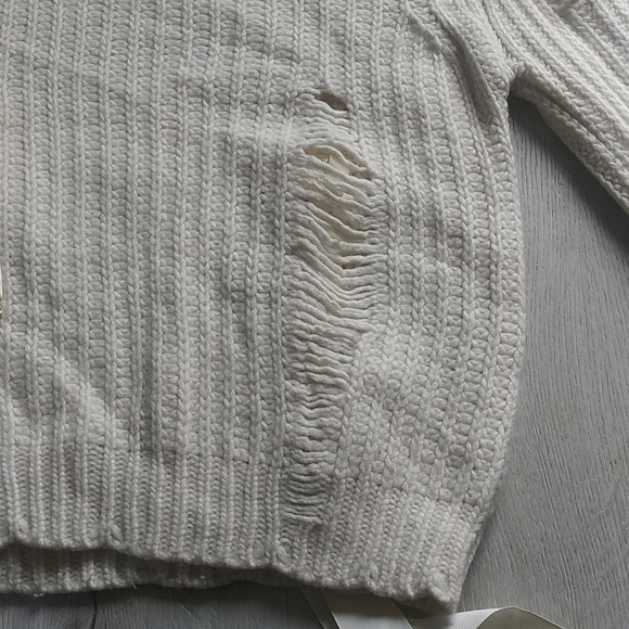 Moussy ribbon sweater beige chunky knit ripped - Picture 10 of 13
